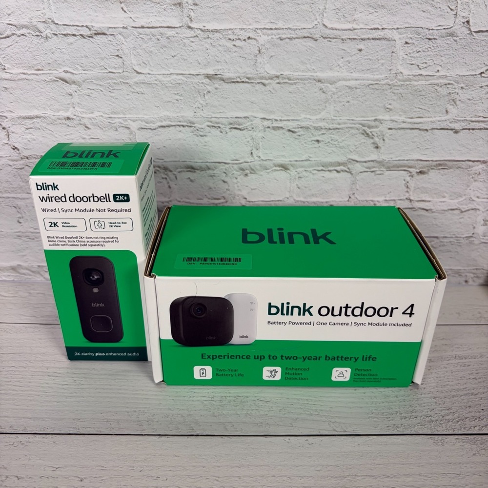 Blink Outdoor 4 Battery Powered Camera with Sync Module + Battery Doorbell 2K